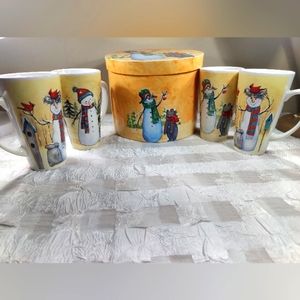 Vintag Snowman&Little Bear 4pcs. Mug Set Make Mealtime Magic With Sweet Cup Sets